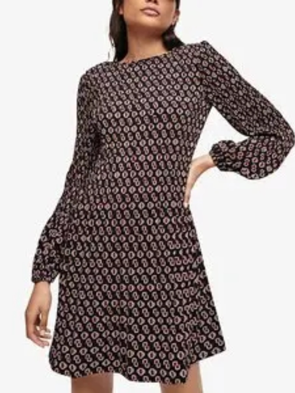 MAJE CREPE MINI DRESS BELL LONG SLEEVE ROCKINALA MONOGRAM SIZE 34